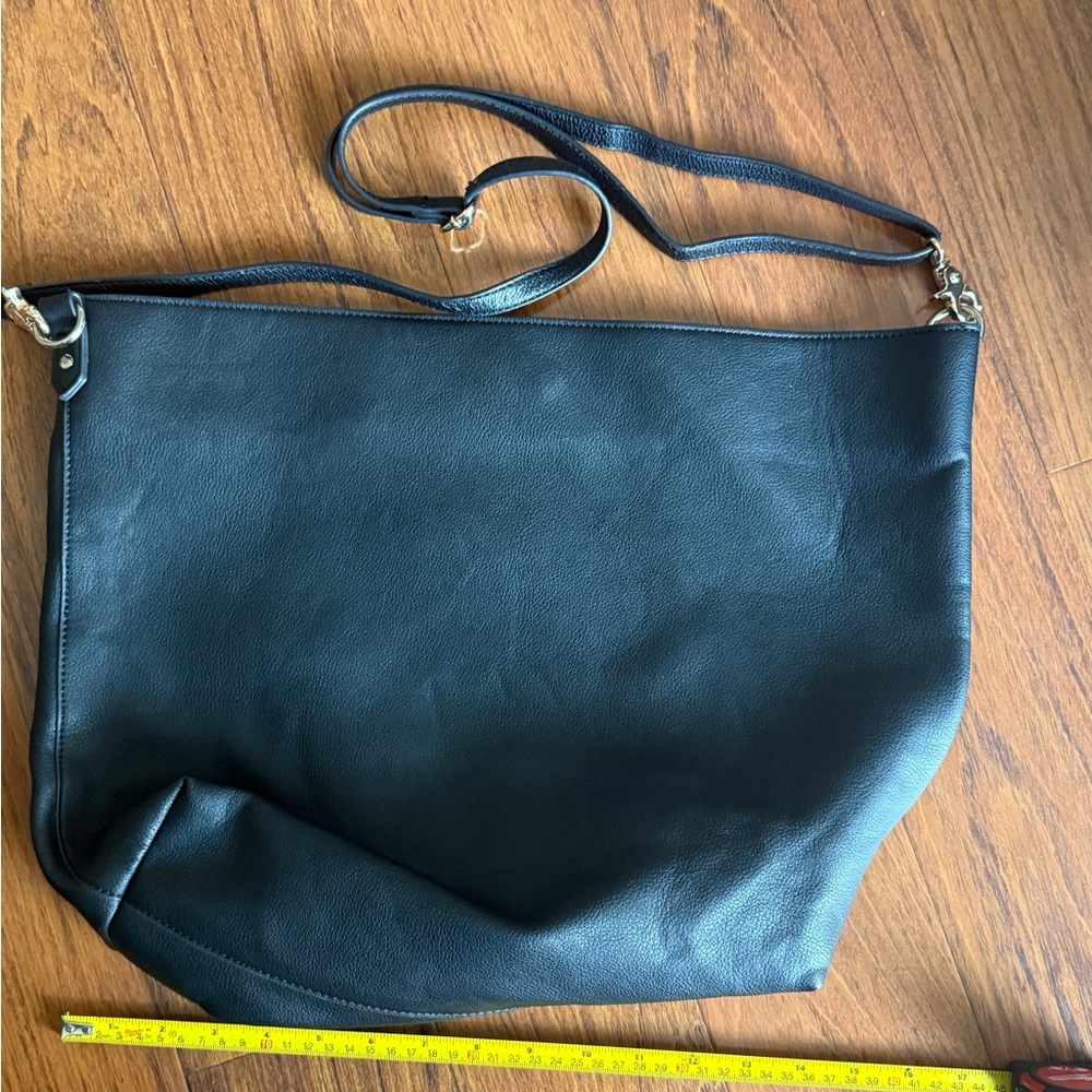 Black Leather Shoulder Bag with Adjustable Strap